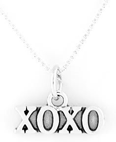 STERLING SILVER XOXO HUGS & KISSES CHARM WITH 16" BOX CHAIN