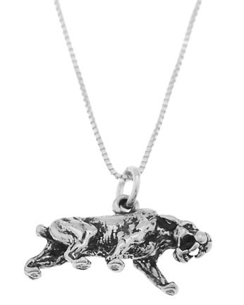 STERLING SILVER SABER TOOTH TIGER CHARM WITH 16 inch BOX CHAIN NECKLACE
