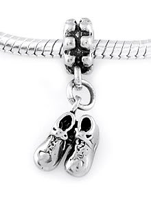 STERLING SILVER DANGLE BABY BOOTIES SHOES EUROPEAN BEAD