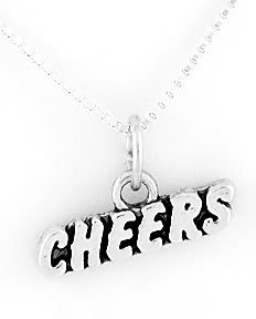 STERLING SILVER CHEERLEADER CHEERS CHEERS CHARM W/ 16" BOX CHAIN