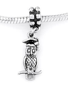 STERLING SILVER DANGLE GRADUATION OWL W/ HAT EUROPEAN BEAD