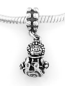 STERLING SILVER DANGLE RAGGEDY ANN STYLE EUROPEAN BEAD