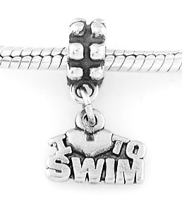STERLING SILVER DANGLING I LOVE TO SWIM EUROPEAN BEAD