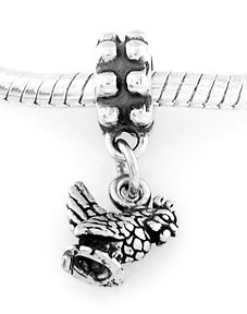STERLING SILVER DANGLING FEMALE BIRD HEN EUROPEAN BEAD