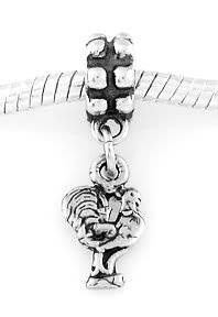 STERLING SILVER DANGLING FLAT ROOSTER EUROPEAN BEAD