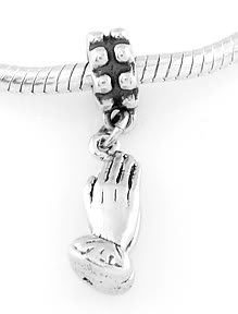 STERLING SILVER DANGLE PUFF PRAYING HANDS EUROPEAN BEAD
