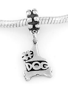 STERLING SILVER DANGLING #1 DOG WITH BONE EUROPEAN BEAD