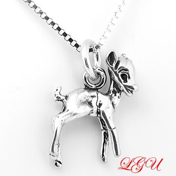 STERLING SILVER DEER CHARM and SILVER 16 inch box NECKLACE