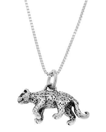 STERLING SILVER CHEETAH LEOPARD CHARM WITH 16 inch BOX CHAIN NECKLACE