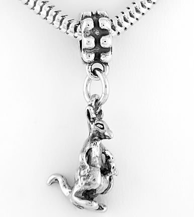 STERLING SILVER DANGLING KANGAROO WITH JOEY EUROPEAN BEAD