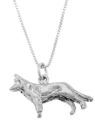 STERLING SILVER GERMAN SHEPHERD DOG CHARM WITH 16 inch BOX CHAIN NECKLACE