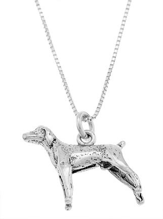 STERLING SILVER POINTER / WEIMARANER DOG CHARM WITH 16 inch BOX CHAIN NECKLACE