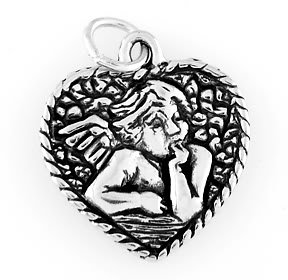 STERLING SILVER HEART BABY ANGEL / CHERUB CHARM