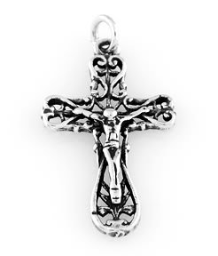 STERLING SILVER FILIGREE HEART SHAPE CRUCIFIX CHARM
