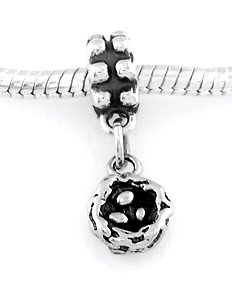 STERLING SILVER DANGLING BIRD NEST W/EGGS EUROPEAN BEAD