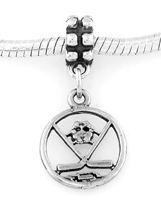 STERLING SILVER DANGLE HOCKEY PUCK MASK STICKS EUROPEAN BEAD