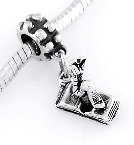 STERLING SILVER DANGLING BOOKWORM EUROPEAN BEAD