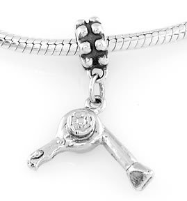 STERLING SILVER DANGLE 3D HAIR STYLIST HAIR DRYER EUROPEAN BEAD