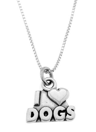 STERLING SILVER I LOVE DOGS CHARM WITH 16 inch BOX CHAIN NECKLACE