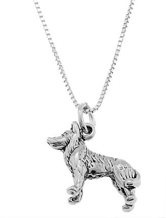 STERLING SILVER HUSKY DOG / SLED DOG CHARM WITH 16 inch BOX CHAIN NECKLACE
