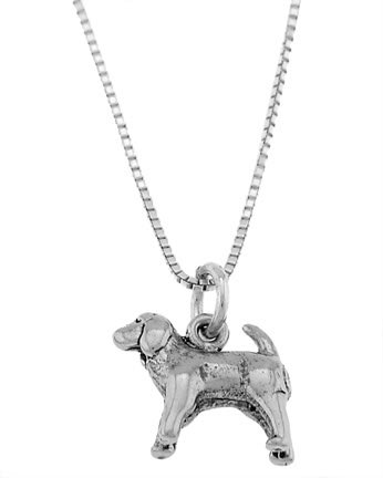 STERLING SILVER COCKER SPANIEL PUPPY DOG CHARM WITH 16 inch BOX CHAIN NECKLACE