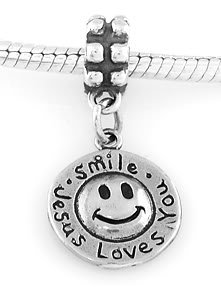 STERLING SILVER DANGLE SMILE JESUS LOVES YOU EUROPEAN BEAD