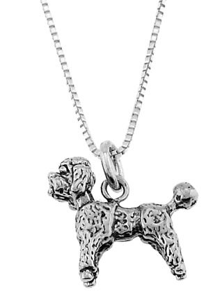 STERLING SILVER MINIATURE POODLE / POODLE DOG CHARM WITH 16 inch BOX CHAIN NECKLACE