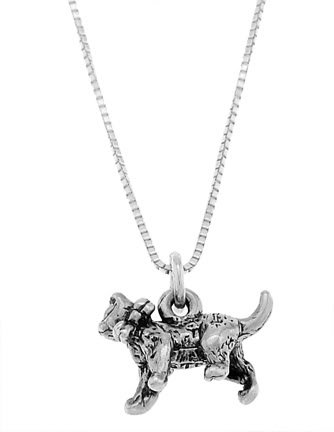 STERLING SILVER CAT WITH BOW / KITTY CAT WITH BOW CHARM WITH 16 inch BOX CHAIN NECKLACE