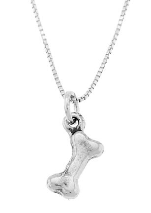 STERLING SILVER DOGGY BONE / DOG BONE CHARM WITH 16 inch BOX CHAIN NECKLACE