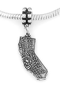 SILVER DANGLING STATE OF CALIFORNIA EUROPEAN BEAD