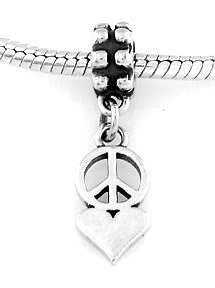 STERLING SILVER DANGLE PEACE AND LOVE EUROPEAN BEAD