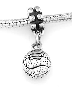 STERLING SILVER DANGLING 3D BASKETBALL EUROPEAN BEAD