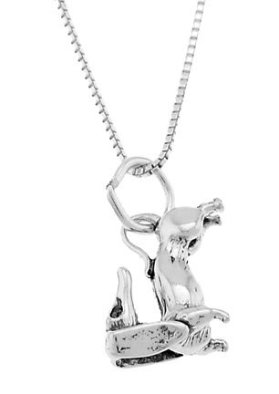 STERLING SILVER DACHSHUND DOG WITH HEAD TURN CHARM WITH 16 inch BOX CHAIN NECKLACE