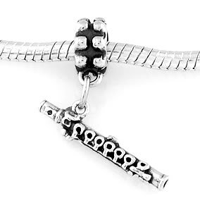 STERLING SILVER DANGLING WOODWIND FLUTE EUROPEAN BEAD