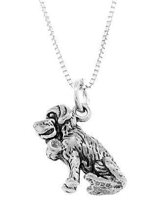 STERLING SILVER ST. BERNARD DOG CHARM WITH 16 inch BOX CHAIN NECKLACE