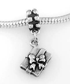 STERLING SILVER DANGLE GIFT BOX WITH BOW EUROPEAN BEAD
