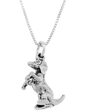 STERLING SILVER DACHSHUND DOG SITTING UP ON BACK LEGS CHARM with 16 inch BOX CHAIN NECKLACE