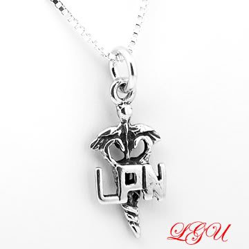 STERLING SILVER LPN NURSE CHARM WITH 18" BOX CHAIN NECKLACE