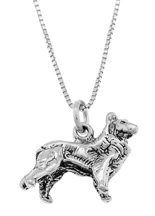 STERLING SILVER BORDER COLLIE STYLE / COLLIE DOG CHARM WITH 18 inch BOX CHIAN NECKLACE