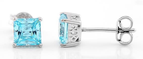 STERLING SILVER DECEMBER BIRTHSTONE PRINCESS 5MM STUD EARRINGS