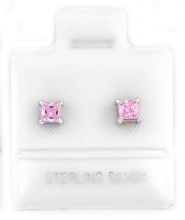 STERLING SILVER OCTOBER BIRTHSTONE CZ CHILD POST EARRINGS 3mm
