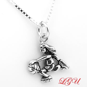 STERLING SILVER BASKETBALL GIRL CHARM with 16 inch NECKLACE