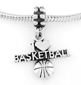 STERLING SILVER DANGLING I LOVE BASKETBALL EUROPEAN BEAD