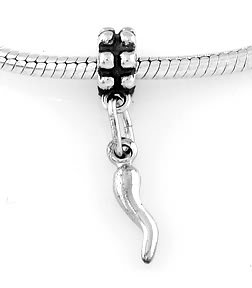 STERLING SILVER DANGLING SMALL ITALIAN HORN EUROPEAN BEAD