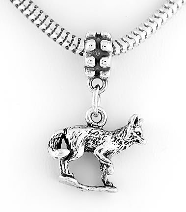 STERLING SILVER DANGLING 3D FOX EUROPEAN BEAD