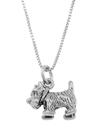 STERLING SILVER SCOTTISH TERRIER DOG / SCOTTIE DOG CHARM WITH 18 inch BOX CHAIN NECKLACE