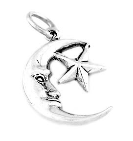 STERLING SILVER MOON WITH STAR CHARM/PENDANT