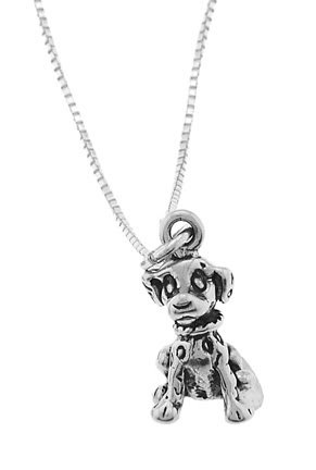 STERLING SILVER DALMATIAN PUPPY DOG CHARM WITH 18 inch BOX CHAIN NECKLACE