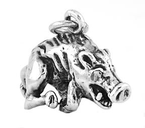STERLING SILVER RAZORBACK HOG 3D CHARM/PENDANT