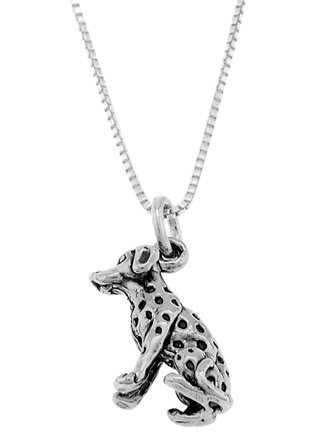 STERLING SILVER DALMATIAN DOG CHARM WITH 18 inch BOX CHAIN NECKLACE